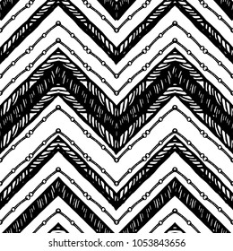 Hand drawn pattern. Zigzag and stripe line. Vector illustration for tribal design. Black and white colors. For textile, wallpaper, wrapping paper. Ethnic theme