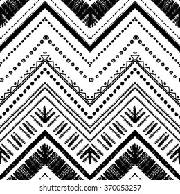 Hand drawn pattern. Zigzag and stripe line. Vector illustration for tribal design. Black and white colors. For textile, wallpaper, wrapping paper. Ethnic theme