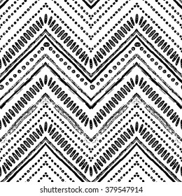 Hand drawn pattern. Zigzag and stripe line. Vector illustration for tribal design. Black and white colors. For textile, wallpaper, wrapping paper. Ethnic theme