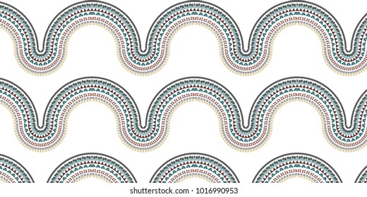 Hand drawn pattern. Zigzag and wavy stripe lines.. Vector illustration for tribal design. For textile, wallpaper, wrapping paper. Ethnic theme