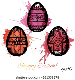 Hand drawn patterned Easter eggs. Vector illustration.
