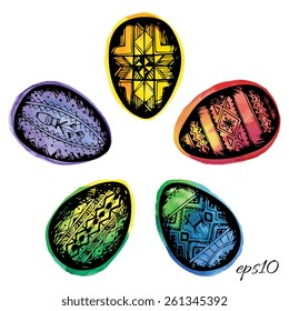 Hand drawn patterned Easter eggs. Vector illustration.