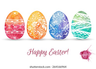 Hand drawn patterned Easter eggs. Vector illustration. 