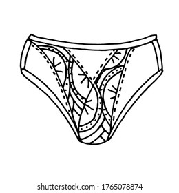 Calzoncillos hipster dibujados a mano. Ilustración vectorial en blanco y negro. Aislado sobre un fondo blanco.
