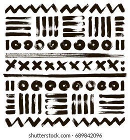Hand Drawn Patterns. Abstract geometric brush strokes. Vector background. Designed in the style of boho