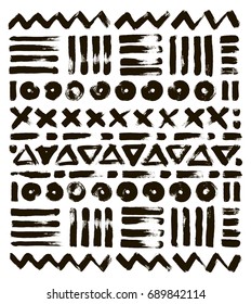 Hand Drawn Patterns. Abstract geometric brush strokes. Vector background. Designed in the style of boho