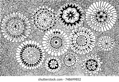 Hand drawn patterns for coloring. Freehand sketch drawing for adult antistress coloring book in zentangle style.