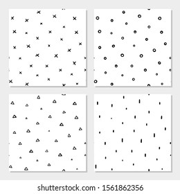 Hand drawn patterns on white background. Simple pattern set. Great for wallpaper, web background, wrapping paper, fabric, packaging, greeting cards, invitations and more.