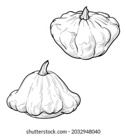 Escasez de patetistas dibujada a mano. Dos calabazas. Blanco y negro. Ilustración vectorial aislada en un fondo blanco.