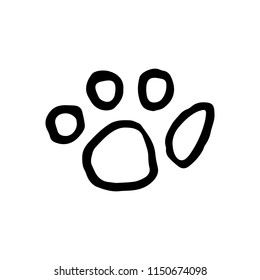 Hand Drawn paw doodle. Sketch style icon. Decoration element. Isolated on white background. Flat design. Vector illustration.