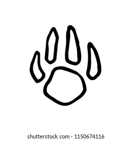 Hand Drawn paw doodle. Sketch style icon. Decoration element. Isolated on white background. Flat design. Vector illustration.