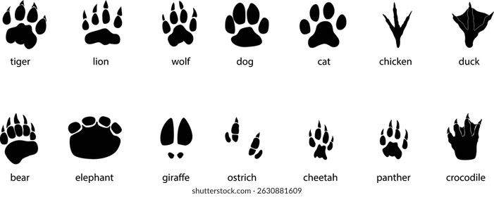 hand drawn paw print silhouette. Animal footprint in black color.