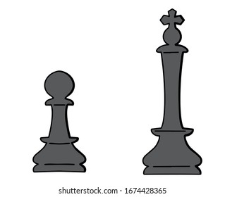 hand drawn pawn and king isolated vector illustration