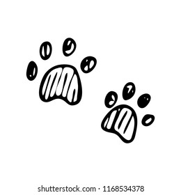 Hand drawn paws doodle. Sketch pets icon. Decoration element. Isolated on white background. Vector illustration.