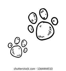 Hand Drawn paws doodle. Sketch style icon. Decoration element. Isolated on white background. Flat design. Vector illustration.