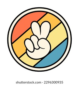 Hand drawn peace hand illustration, cartoon, vintage style. poster, t-shirt print, sticker, logo design