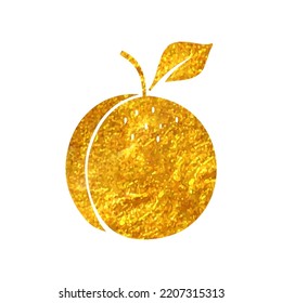 Icono de Peach dibujado a mano en ilustración vectorial de textura de lámina de oro
