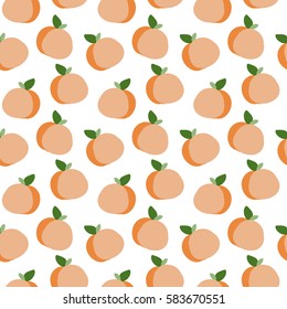 Hand drawn peach vector seamless pattern. Cute colorful background texture for kitchen wallpaper, textile, fabric, paper. Flat fruits background. Vegan, farm, natural food illustration