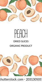 Hand drawn peach vertical design. Vector illustration in sketch style