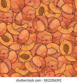 Hand drawn peaches. Vector  seamless pattern. 