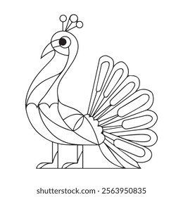 Hand drawn Peacock for anti stress Coloring Page with high details, isolated on white background, illustration in zentangle style. Vector monochrome sketch. Bird collection
