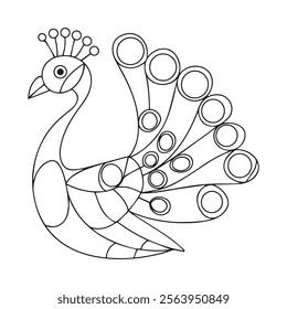 Hand drawn Peacock for anti stress Coloring Page with high details, isolated on white background, illustration in zentangle style. Vector monochrome sketch. Bird collection
