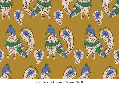 PEACOCK SEAMLESS PATTERN MIT BLOCK-DRUCKSTEIN 