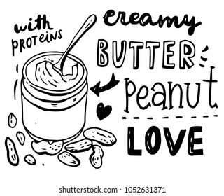 Hand drawn peanut butter set with lettering 
