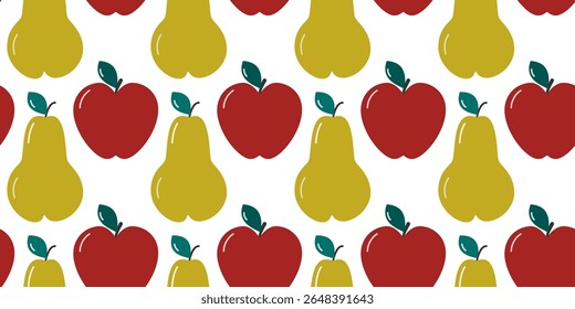 Hand Drawn Pear and Apple Seamless Pattern 