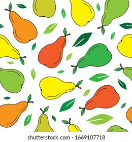 Patrón sin fisuras de peras dibujadas a mano. Ilustración vectorial.