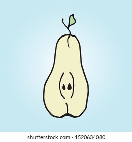 Hand drawn pear isolated on blue background in unique trendy organic style. Vector illustration for menu design, packaging, cooking book.
