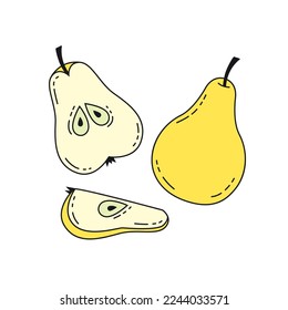 Hand drawn pear isolated on white background. Pear drawn in doodle style.