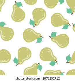 Hand drawn Pear seamless pattern Print design for fashionable textile. Fruit trendy summer fabric.