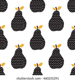 Hand drawn pear seamless pattern. Cute dots texture. Vector illustration. 