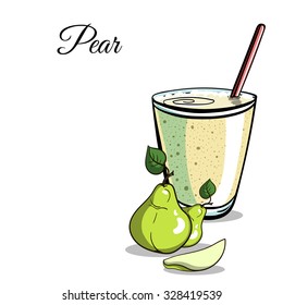 Hand drawn pear smoothie on the white background. Vector illustration.