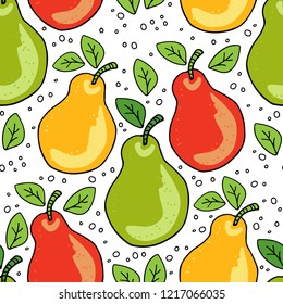 Hand drawn pears isolated on white background. Doodle style. Seamless pattern. Design element for fabric, wallpaper or gift wrap. Hand drawn style.