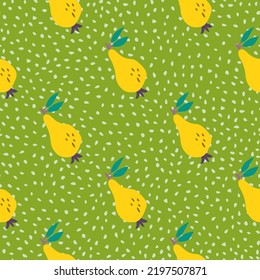 Hand drawn pears seamless pattern. Fruits botanical backdrop. Funny design for fabric, textile print, wrapping paper, children textile, surface. Vector illustration