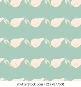 Hand drawn pears seamless pattern. Fruits botanical backdrop. Funny design for fabric, textile print, wrapping paper, children textile, surface. Vector illustration