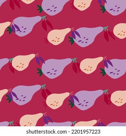 Hand drawn pears seamless pattern. Fruits botanical backdrop. Funny design for fabric, textile print, wrapping paper, children textile, surface. Vector illustration