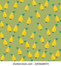 Hand drawn pears seamless pattern. Fruits botanical backdrop. Funny design for fabric, textile print, wrapping paper, children textile, surface. Vector illustration