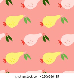 Hand drawn pears seamless pattern. Fruits botanical backdrop. Funny design for fabric, textile print, wrapping paper, children textile, surface. Vector illustration