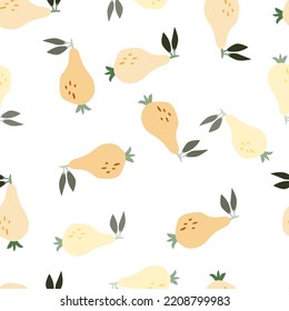 Hand drawn pears seamless pattern. Fruits botanical backdrop. Funny design for fabric, textile print, wrapping paper, children textile, surface. Vector illustration