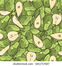Hand drawn pears. Vector  seamless pattern.