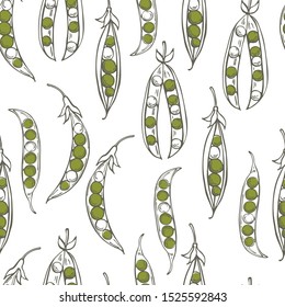 Hand drawn peas.  Vector  seamless pattern.