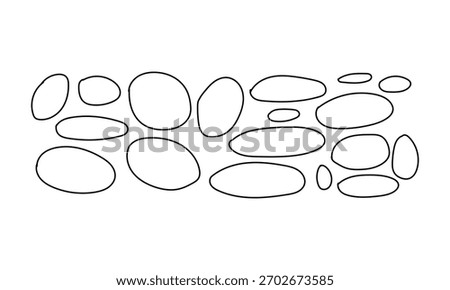 Hand Drawn Pebble Stone Outline Pattern Border, River Rocks, Cobblestone, Natural Background