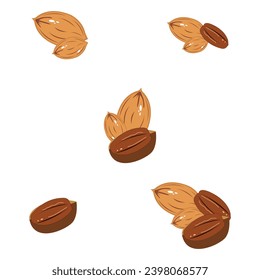 Hand drawn Pecan. Delicious handful of peeled and whole pecans in cartoon style. Pecan icon. Healthy, organic snacks.