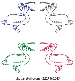 Hand Drawn Pelican Bird Vector Illustration. Pelican Bird Cartoon Character
