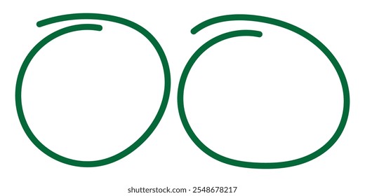Hand drawn, pen draw green circle. Highlight green circle. Line art for marking text, number, note. vector illustration.