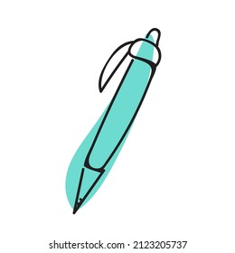 Hand drawn pen icon. Vector doodle illustration. Simple blue icon on white
