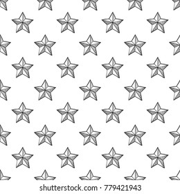 Hand drawn pen and ink hatching stars seamless patterns. Isolated decorative symbols and elements. Black outline sketch on white background